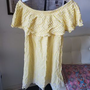 NWT Old Navy Yellow Check Strapless Frill Dress